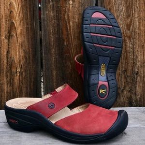 Keen red suede slip on’s